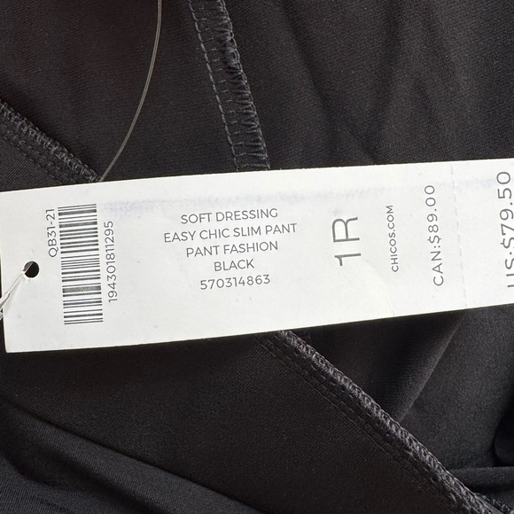NWT Chico’s Soft Dressing Easy Chic Slim Stretch Pant Black No Wrinkle Travel 1R - Picture 5 of 7